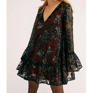 Free People Falling Flowers Frock Dress Black